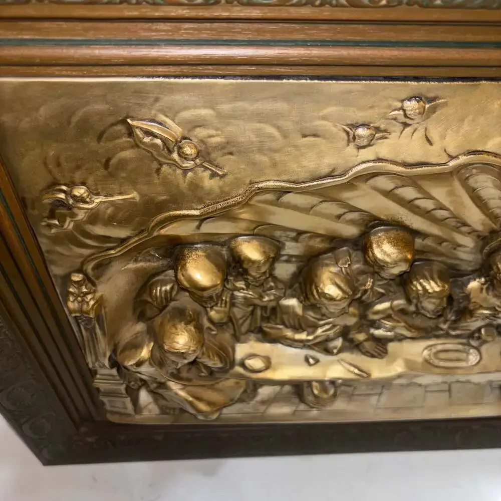 Vintage Continental Last Supper Priests Alter Chamber Copper Wall  Plaque Framed